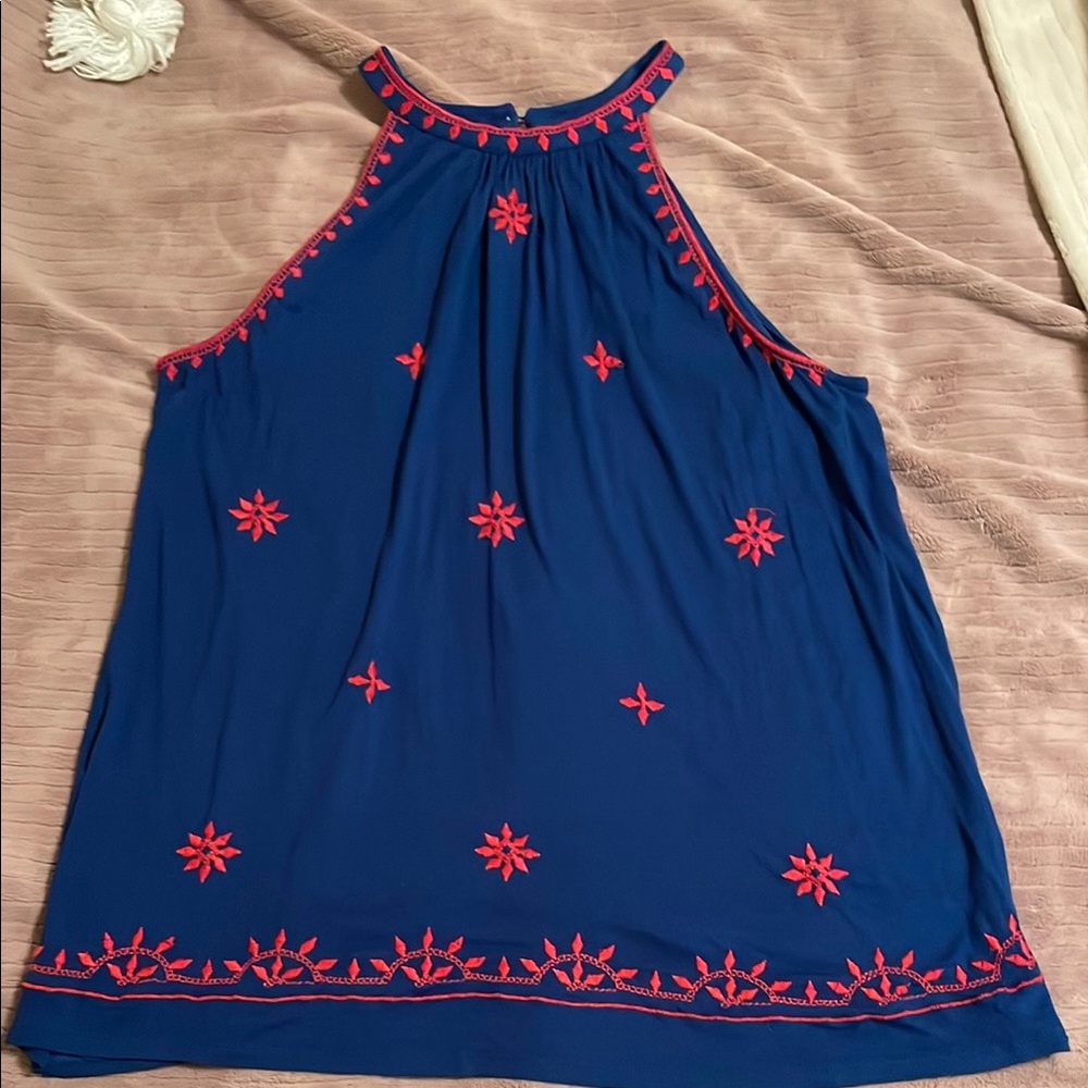 Loft Sleeveless Top with Red Embroidery